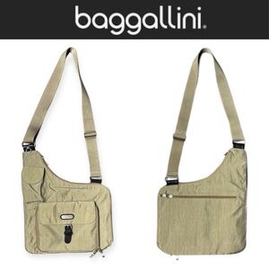 BAGGALLINI TAN UPTOWN CROSSBODY NYLON MULTI POCKET TRAVEL BAG